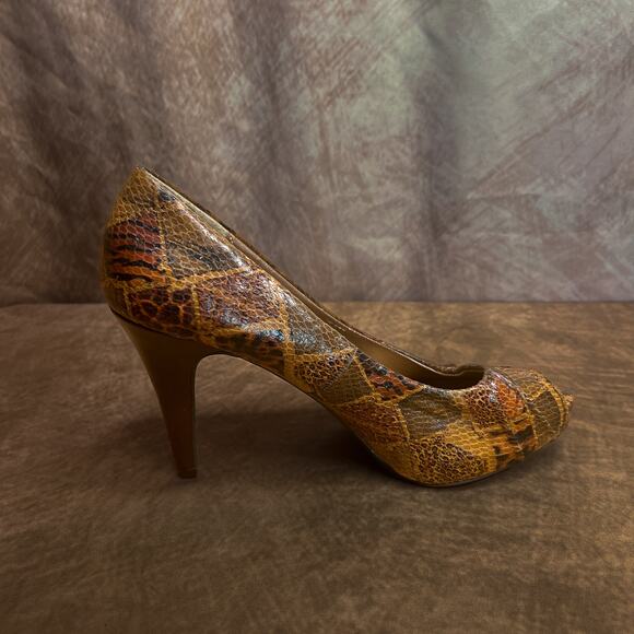 Candie's Stanton Print Patchwork Animal Print Pumps Open Toe High Heel Size 9.5 - Picture 4 of 11